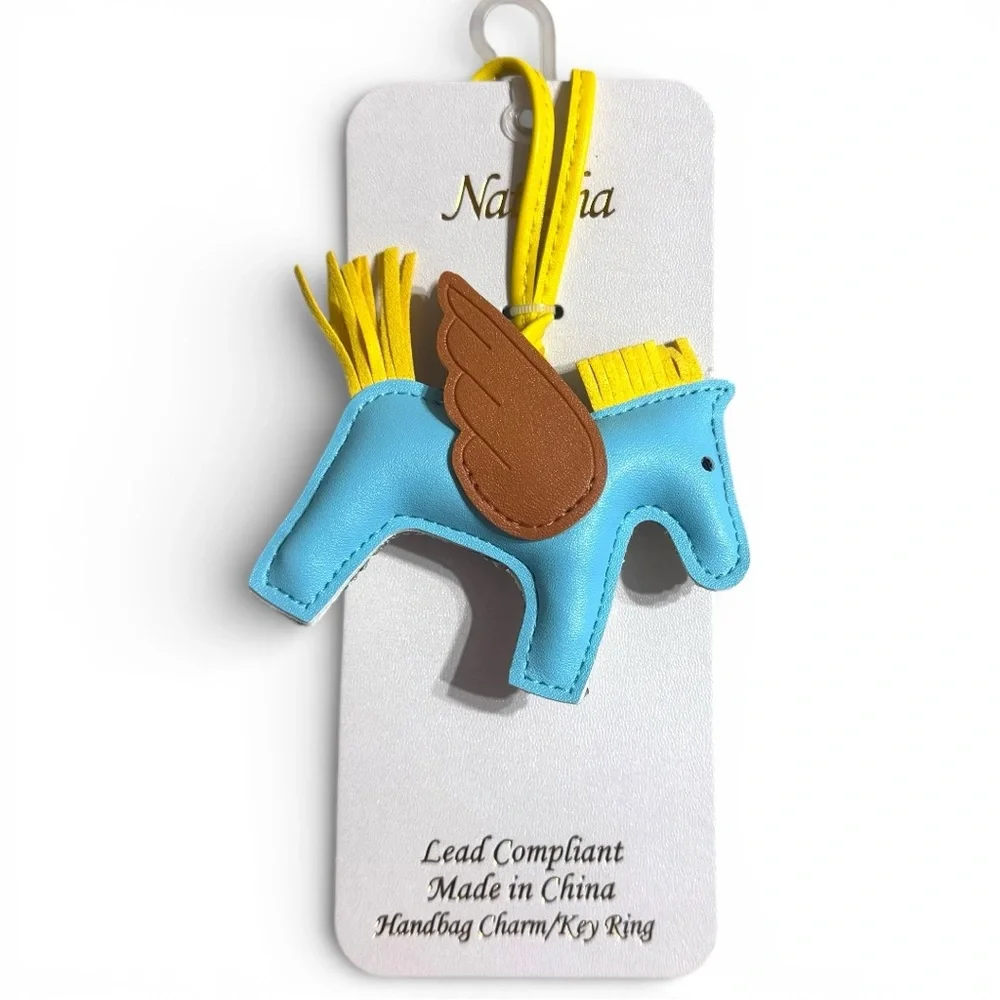 Natasha Pegasus Horse Rhinestone Bag Charm Keychain Yellow Blue - Picture 3 of 3